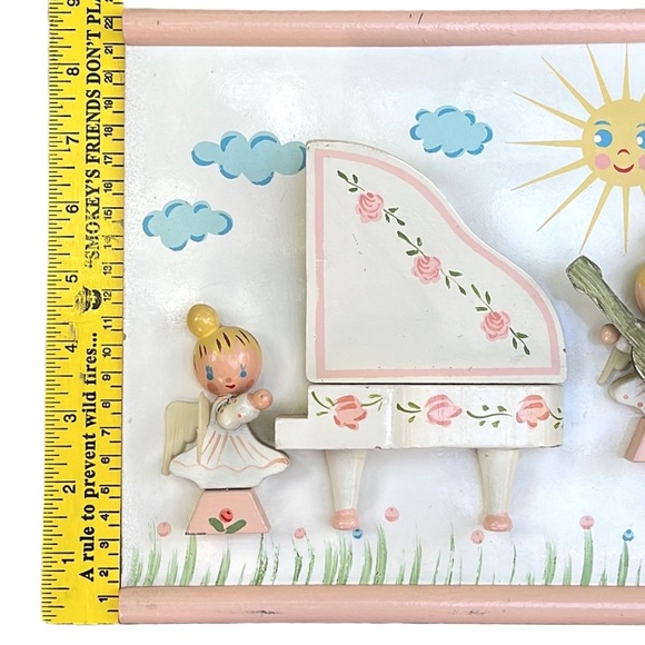 Vintage IRMI Wooden Musical Angels Wall Plaque Hand-Painted Nursery Decor Pink - Picture 11 of 14